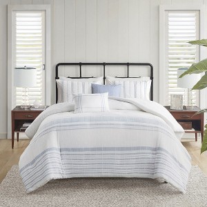 Sapphtopaz 5 PCS Duvet Set Cotton Jaquard Vertical Textured Woven Stripes & Embroidery Bedding Set with 2 Throw Pillow Bedding Set - 1 of 4