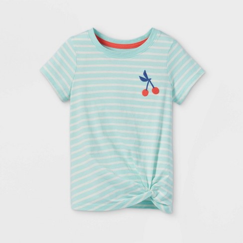Toddler Girls Embroidered Cherry Twist Front Short Sleeve T Shirt Cat Jack Mint Target