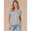 INSPIRE CHIC Women's Eyelet Stripe Summer V Neck Short Sleeve Knit Button Down Shirts - 4 of 4