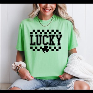 Simply Sage Market Checkered Lucky Shamrock Garment Dyed Tee - 1 of 4