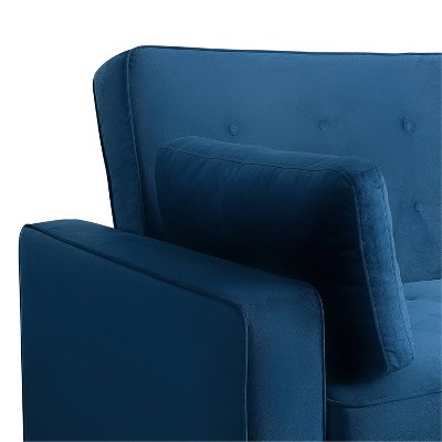 Navy Blue Tufted Microfiber Full Sleeper Loveseat