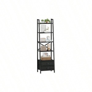 5 - Tier Ladder Shelf with 2 Drawers Narrow Bookshelf Storage Shelves Industrial Bookcase Freestanding Rack Units Bedroom - 1 of 4