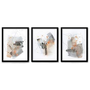 Americanflat Abstract (Set Of 3) Triptych Wall Art Orange Stone Wash By Christine Olmstead - Set Of 3 Framed Prints