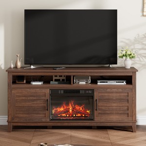 Fireplace TV Stand, Entertainment Center with Electric Fireplace, Farmhouse TV Stand with Cabinet Doors,for Living Room, Bedroom - 1 of 2