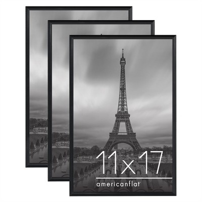 Americanflat 3 Pack Lightweight Snap Frame, Front Loading Picture Frame Set - Black Picture Frames