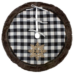 Northlight 48" Black and White Buffalo Plaid Christmas Tree Skirt with Burlap Snowflake - 1 of 4