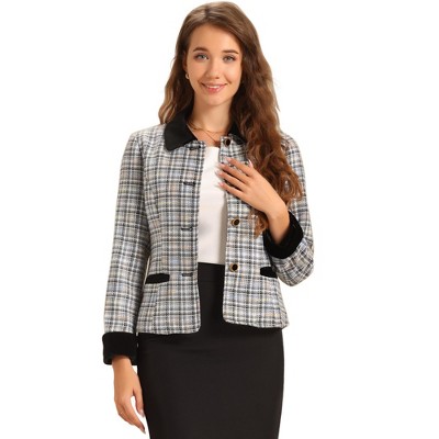 INSPIRE CHIC Women's Elegant Plaid Tweed Work Office Outwear Short Blazer