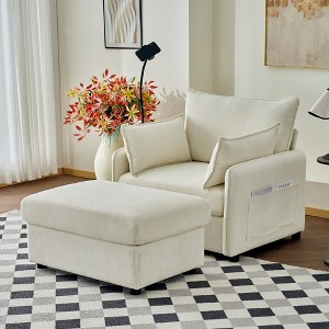 Lyngins Modern Upholstered Lounge Sofa Chair with Ottoman & Phone Stand,Oversized Accent Chair for Living Room,Bedroom - 1 of 4