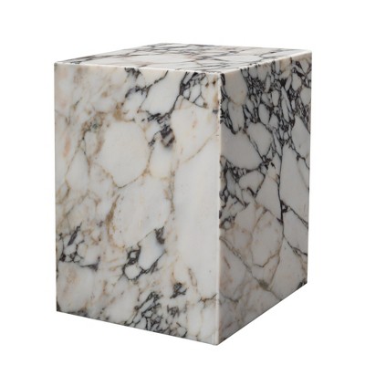 HomeRoots 20" Ivory Marble Square Block End Table