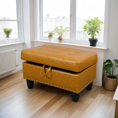 DOMETOUR Ginger Semi PU Synthetic Leather Storage Ottoman - Multi-functional Upholstered Footstool with Hidden Compartment