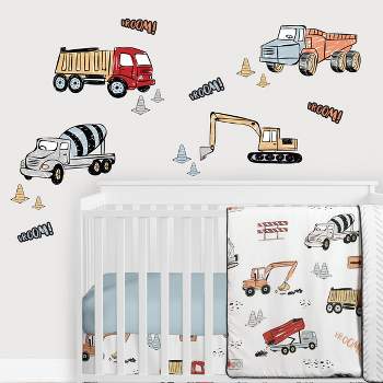 Sweet Jojo Designs Boy Wall Decal Stickers Art Nursery Décor Construction Truck Red Blue and Grey 4pc