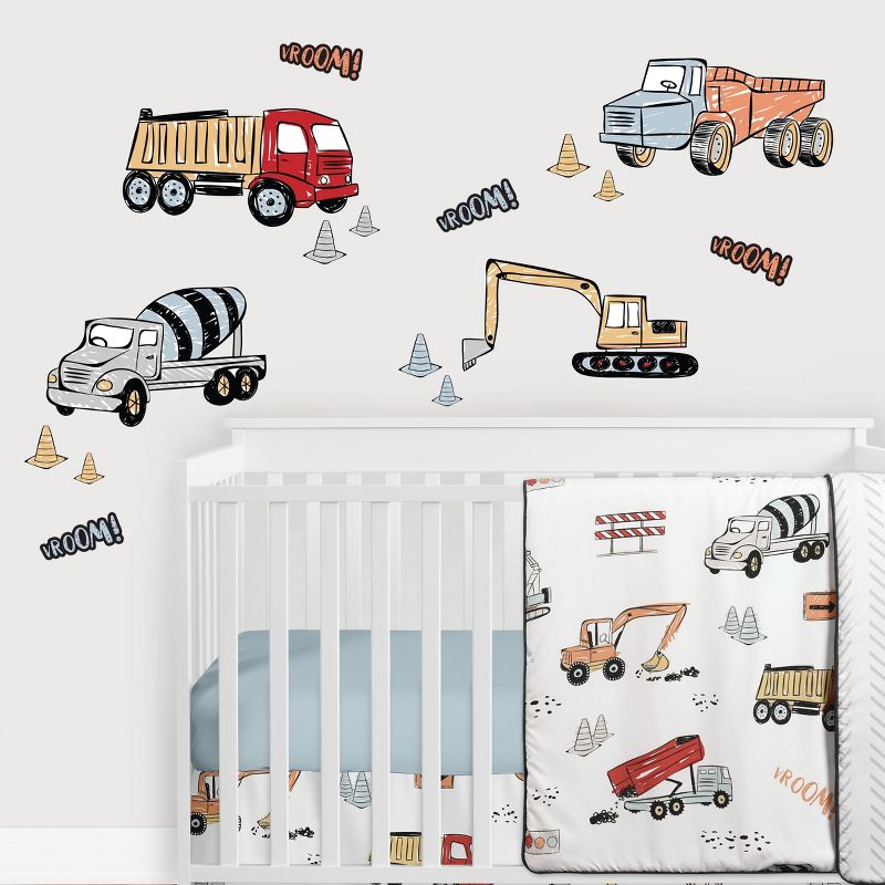 Sweet Jojo Designs Boy Wall Decal Stickers Art Nursery Décor Construction Truck Red Blue and Grey 4pc, 1 of 4