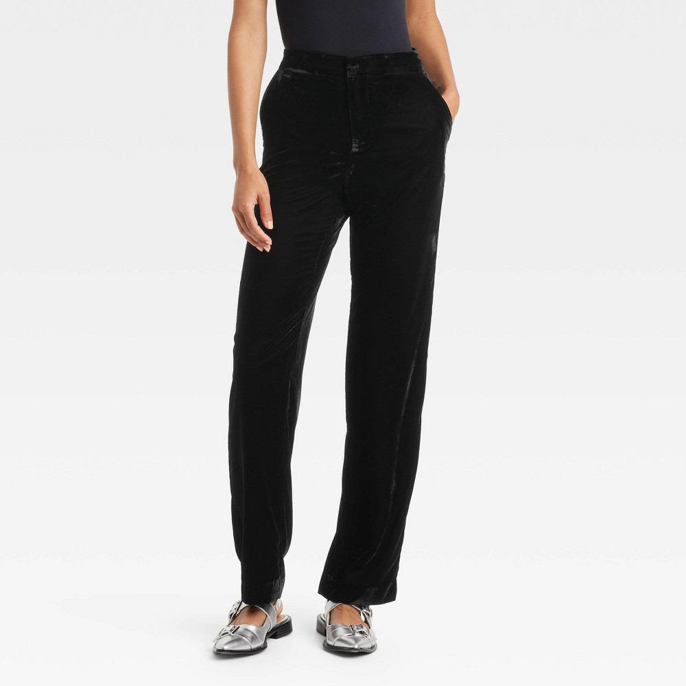 Women's High-Rise Straight Leg Velvet Trousers - A New Day™ Black 8