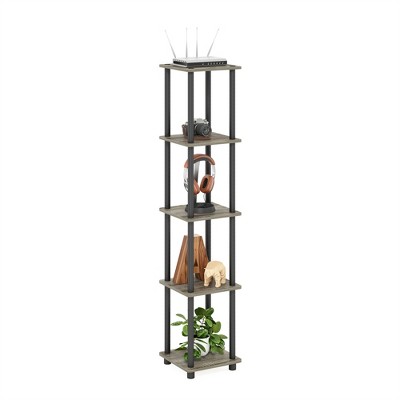 Black and Oak 5-Tier Corner Wood Shelf Unit
