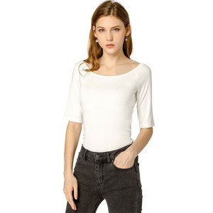 INSPIRE CHIC Women's Half Sleeves Scoop Neck Fitted Layering Soft T-Shirt - 1 of 4