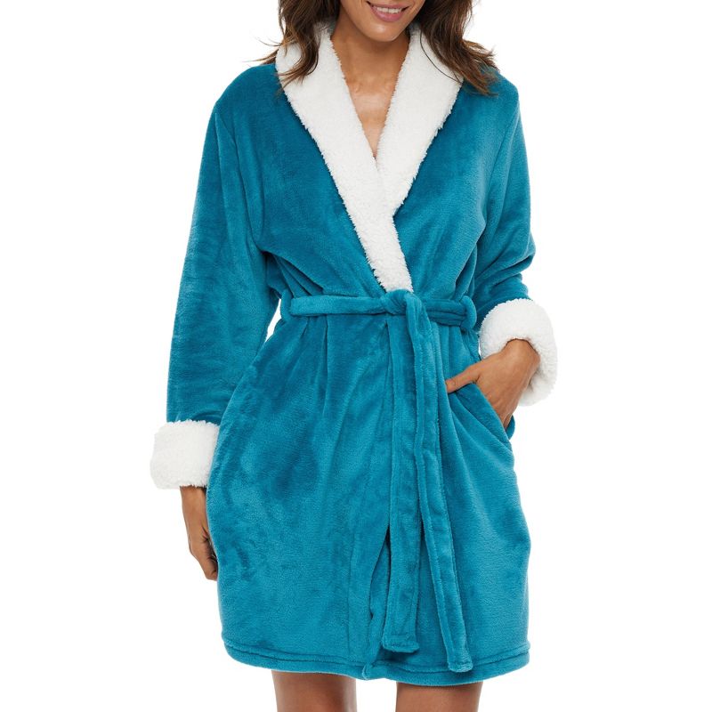 Women's Classic Plush Robe, Short Fleece Bathrobe Solids, 1 of 8