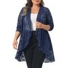 Women's Plus Size Floral Crochet Sheer Lace Cover Up Open Front Long Sleeve Casual Lightweight Cardigans - Agnes Orinda - 2 of 4