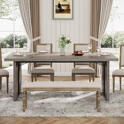 Okak Rustic Wood Large Executive Desk Rectangular Dining Table,Long Modern Kitchen Dinner Table for Dining Room,Family Meals