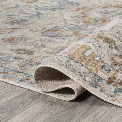 Cream and Terra Synthetic Medallion Washable Area Rug