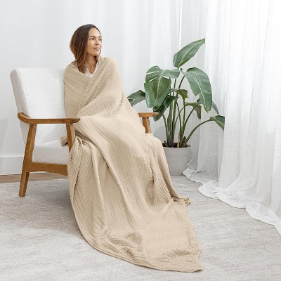 Sand Twin Muslin Cotton Throw Blanket, 90" x 66"