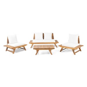 Christopher Knight Home Sedona Outdoor Acacia Wood 4 Seater Chat Set with Cushions - 1 of 4