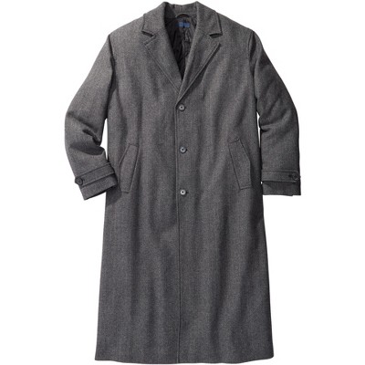 KingSize Men's Big & Tall Wool-Blend Long Overcoat - Tall - 6XL, Charcoal  Herringbone Multicolored Coat