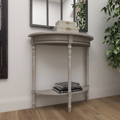 Charming Light Brown Demilune Console Table with Storage Shelf