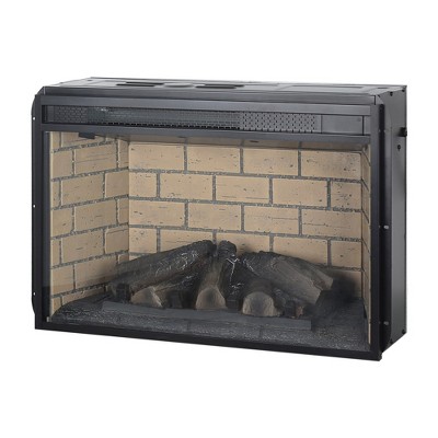 26-Inch Black Wood Electric Fireplace with Tempered Glass