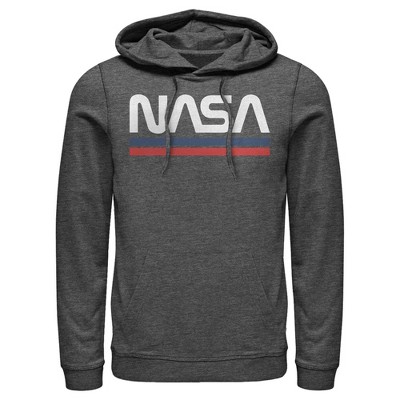 Men's NASA Stripe Minimal Logo Vintage Pull Over Hoodie