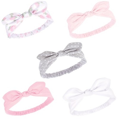 Hudson Baby Infant Girl Headbands 5pk, Pink Rose, 0-24 Months