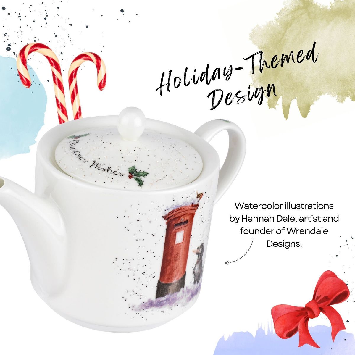 Royal Worcester Christmas Wishes 16oz Teapot Dog Fine Bone China Wrendale Designs Holiday Teapot - thumbnail 3