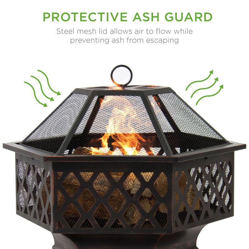 Best Choice Products 24in Hex-Shaped Steel Fire Pit for Garden, Backyard, Poolside w/ Flame-Retardant Mesh Lid, 6 of 9
