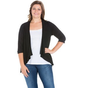 Plus Elbow Length Sleeve Open Cardigan - 24seven Comfort Apparel™ - 1 of 4