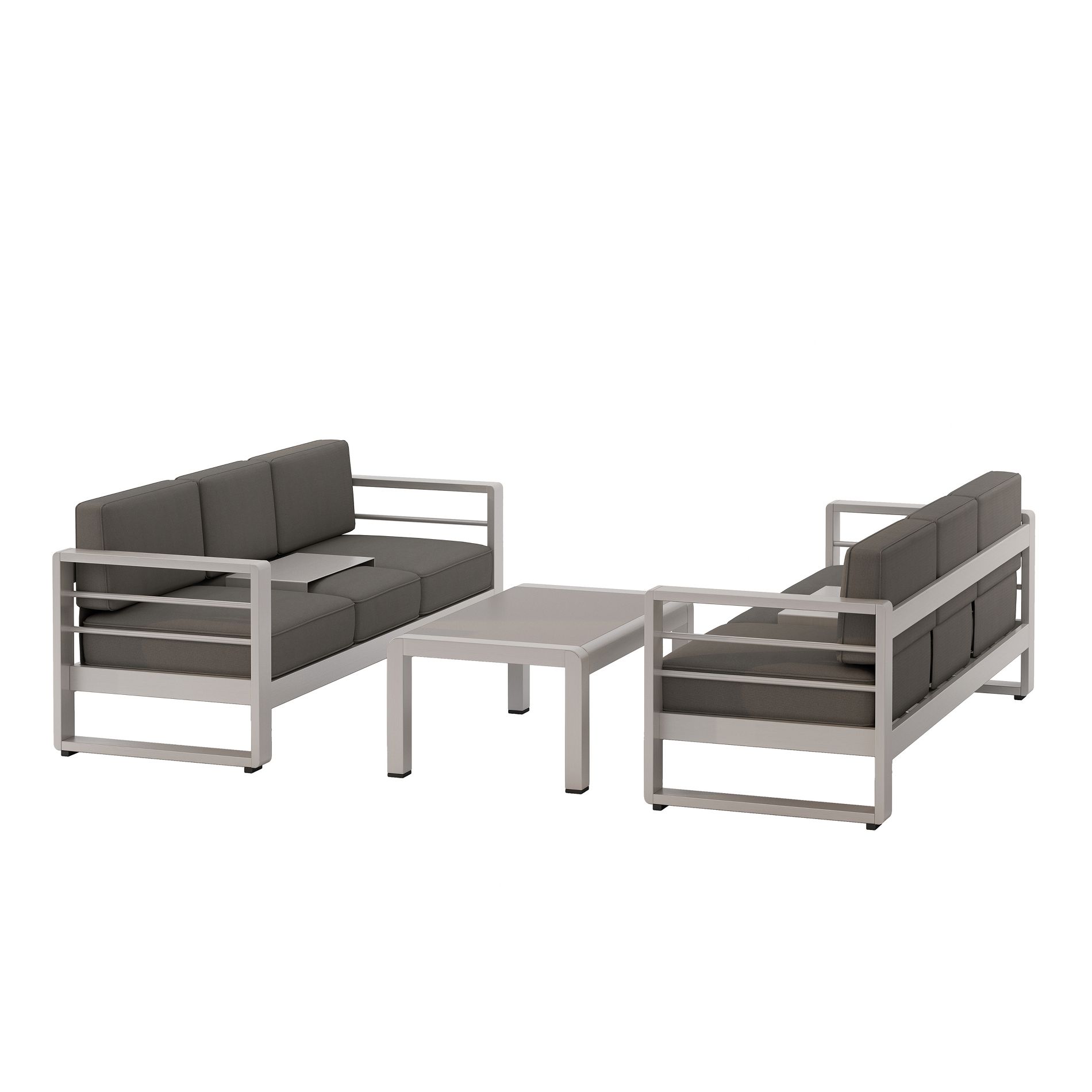 GDFStudio Ava Outdoor Aluminum and Glass 6 Seater Sofa Chat Set with Cushions, Silver/Gray