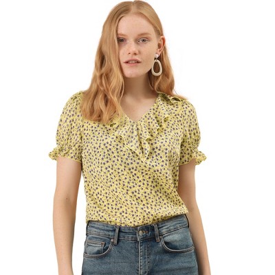 INSPIRE CHIC Women's V Neck Short Sleeve Floral Print Blouses