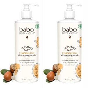 Babo Botanicals Sensitive Baby Fragrance Free Shampoo & Wash | Shea Butter, Calendula & Aloe Vera -Cruelty-Free 16 oz (PACK OF 2) - 1 of 2