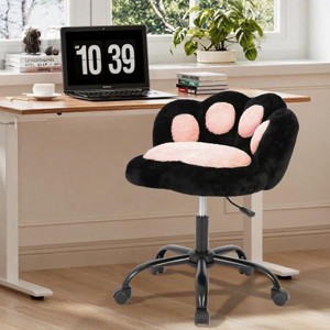 Vanity Chair with Wheels,Cute Cat Paw Office Chair with Back,360¡ãRotating Height Adjustable Armless Chair in Vibrant Color-Blocking,Small Desk Chair - 1 of 4