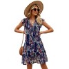 Clearlove Women's Babydoll Mini Dress Summer V Neck Sleeveless Flutter Sleeve Boho Floral Flowy Shift Short Dress. - 2 of 4