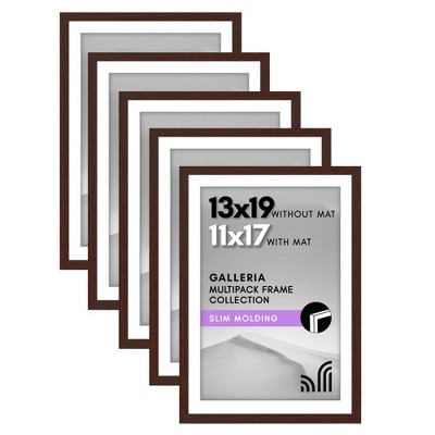 Americanflat 13x19 Picture Frame in Mahogany - Displays 11x17 With Mat and 13x19 Without Mat - Set of 5 Frames with Sawtooth Hanging Hardware