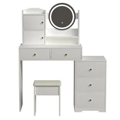 Fashion Vanity Desk with Mirror and Lights for Makeup and Cushioned Chair, Dressing table