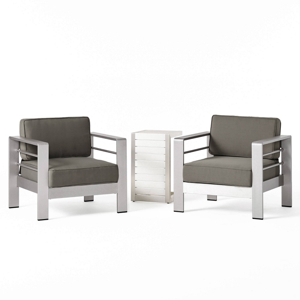 Photos - Garden Furniture Cape Coral 3pc Aluminum Chat Set Gray - Christopher Knight Home