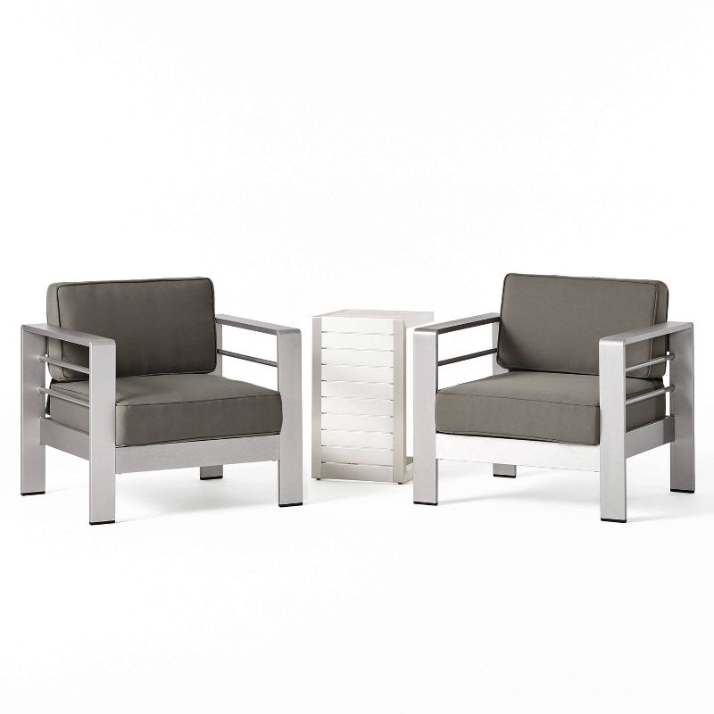 Cape Coral 3pc Aluminum Chat Set Gray - Christopher Knight Home, 1 of 11
