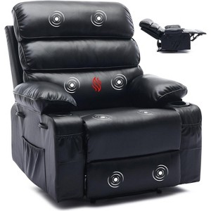 PU Leather Recliner for Adults with Massage & Heat, Extra Wide Manual Lazy Chair, Large Comfort Seat with 1.5X Sponge Arm & Back - 1 of 4