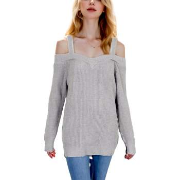 Anna-Kaci Women's Long Sleeve Cold Shoulder Knit Pullover Sweater