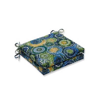 Omnia 2pc Indoor/Outdoor Squared Corners Seat Cushion - Blue - Pillow Perfect