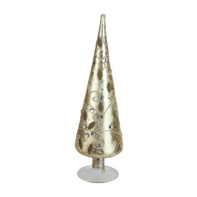 Northlight 12" Gold and White Glittered Glass Cone Tree Christmas Tabletop Decor