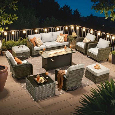 XIZZI Patio Furniture Sets Designed for Outdoor Relaxation, Comfy 3.5-Inch Cushions & 360° Swivel Action for Extra Comfort, 10 Pcs/Set, Gray