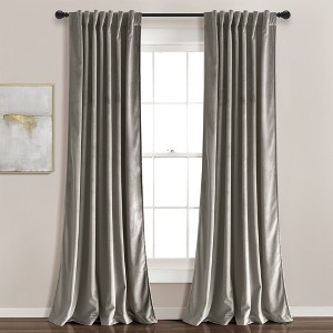 Home Boutique Prima Velvet Solid Light Filtering Back Tab/Rod Pocket Window Curtain Panels Gray 54x84 Set - 1 of 1
