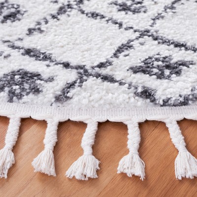Cream and Dark Grey Round Trellis Shag Area Rug