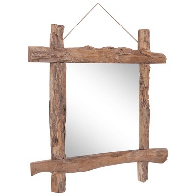 Rustic Square Natural Reclaimed Wood Log Mirror